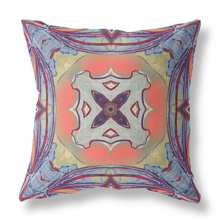 PALACEDESIGNS 20 in. Geo Tribal Indoor & Outdoor Throw Pillow Purple & Orange PA3098299